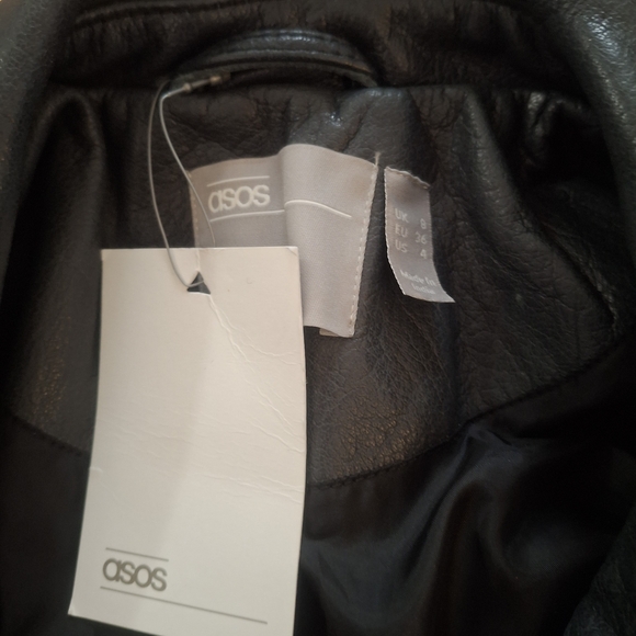 NWT Blue Black 100% Leather Biker Jacket ASOS - Picture 4 of 8
